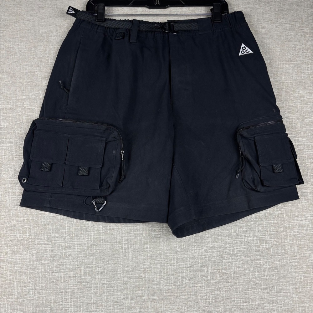 Nike ACG Mens Black Cargo Utility Shorts Belted Multi-Pocket Medium